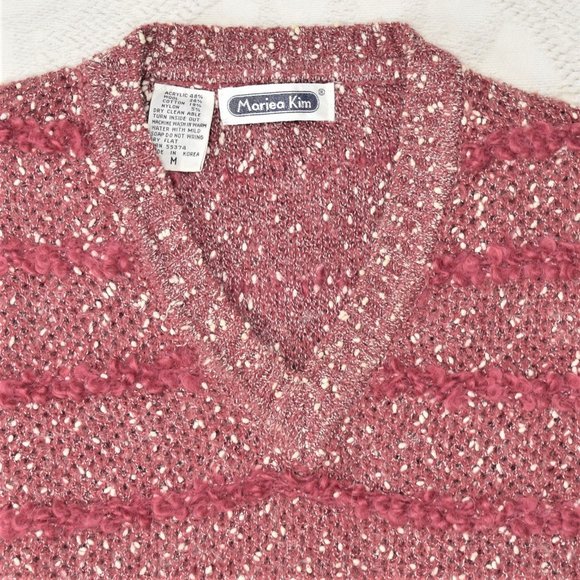 Vintage Mariea Kim Texture Multi-Knit Womens Sweaters Pink White Wool Stripe M - Picture 3 of 9